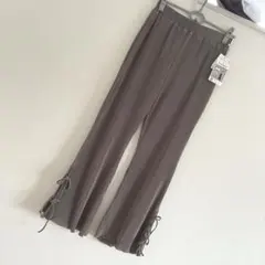 しまむら　Lutique リブワイドパンツ　裾リボン　伸縮性　 L