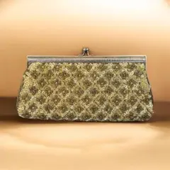 vintage総ビーズクラッチバック 昭和レトロ　希少　ゴールド系