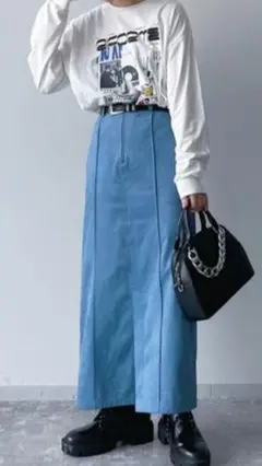 新品ページボーイPAGEBOYクリアスエードIラインスカートロングタイトスカート