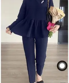 ネイビー フレアトップス パンツセットアップ