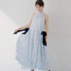 希少デザイン 5 美品 プリーツプリーズ フリンジ ワンピース ライトブルー 希少デザイン 5 美品 プリーツプリーズ フリンジ ワンピース ライト