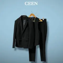 CEEN スーツ スリーピース チェック ブラック 1ボタン 二次会　フォーマル
