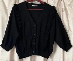 新品　未使用　ehka sopo エヘカソポ ショート丈フリルカーディガン　黒