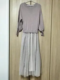 natural couture ニットワンピース ピンクグレー