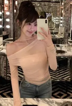 グレイル シアーワンショルダートップス × チューブトップ ピンク ks098