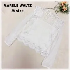 【マーブルワルツ】レースフリルシャツ M ホワイト 袖シフォン 大人かわいいのサムネイル