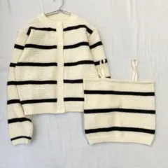【グレイル】アンサンブル ニットカーディガン キャミソール ボーダーフルボタンM