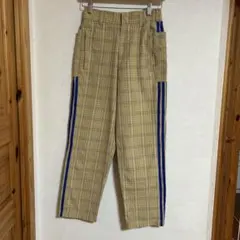 adidas チェック柄 カジュアルパンツ ベージュ/青