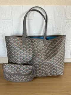 幾何学模様　グレー✖️ロイヤルブルー　トート