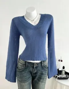 ブルーニット Vネック 長袖 セーター