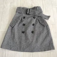 ByeBye秋冬千鳥柄ベルト付ミニスカートベージュブラウンFサイズ
