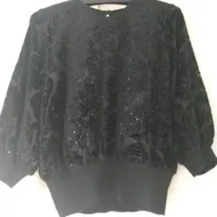 ブラック ベルベット 花柄 長袖トップス