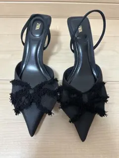 新品、未使用　ZARA リボン付きハイヒールスリングバック