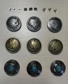 コンチョ 9個セット インディアン イーグル ターコイズ