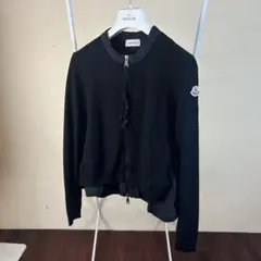 【極美品】 MONCLER モンクレールペプラムニット切り替えカーディガン黒S