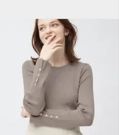 ジーユー　GU リブボタンスリーブセーター L ブラウン