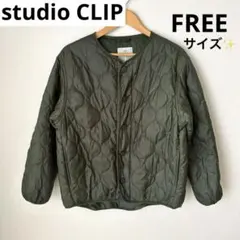 studio CLIP ノーカラージャケット カーキ　FREEサイズ✨