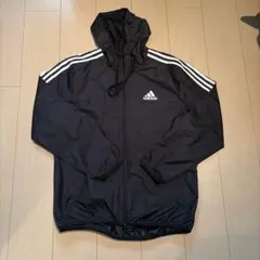 adidas ブラック フード付きウィンドブレーカー L