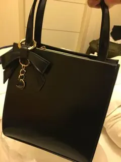 レディースバッグ レザー ブラック リボンバッグ 韓国 黒バッグ