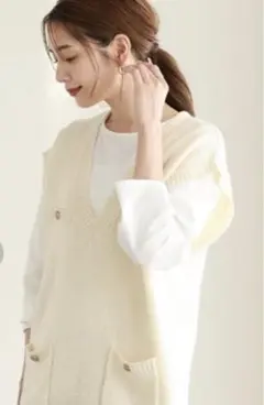 貴島明日香さん着用］ツイード風ニットベスト