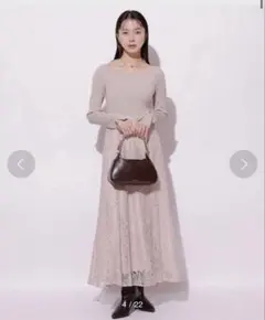 Mystrada ノースリーブ ドッキング ワンピース 異素材 ティアード シア