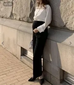 【美品】神戸レタス　のびのびストレッチセンターラインマタニティパンツ　インディゴ