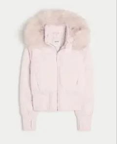 ファー付きピンククロップドダウンジャケット