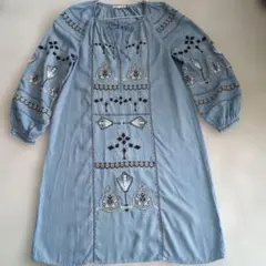 【訳あり】ZARA trf 刺繍 デニムワンピース エンブロイダリーXS