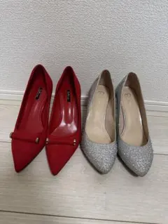 フォマール　パンプス 2足セット レッド シルバー ラメ 発表会