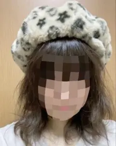 ファー風模様ベレー帽