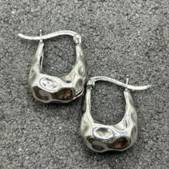 シルバー925 Silver タタキデザインフープピアス/軽研磨仕上げ