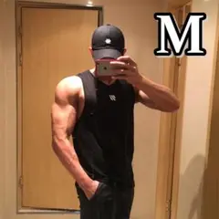 メンズ タンクトップ 黒 M トレーニング 筋トレ スポーツ 速乾 吸汗