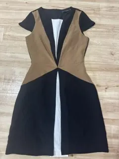 ZARA BASIC バイカラー ひざ丈ワンピース Mサイズのサムネイル