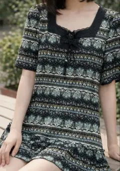 00s フェアリーグランジ エスニック 森ガール チュニック ミニワンピース