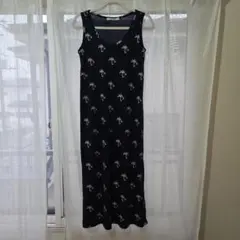 ヤシの木柄 ノースリーブ ロングワンピース Fサイズ