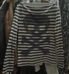 長袖　Tシャツ　カットソー　オフショル　y2k パンク　グランジ　ドクロ　骸骨