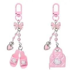 ハローキティ シークレットキーホルダー ピンク バッグ　スリッパ　2点セット