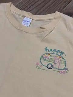 最終価格！アメリカ古着GILDAN 刺繍デザイン Tシャツ 淡い黄色フェス