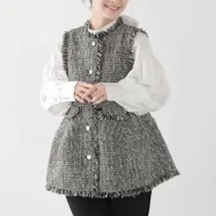 美品　Fit more ペプラムツイードジレ