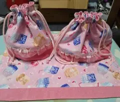 入園入学3点セット　ミルク柄　お弁当袋　コップ袋　ランチョンマット　ピンク