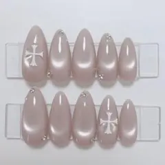 【現品】ネイルチップ 韓国風 マグネット シンプル クロムパーツ ピンク 大人