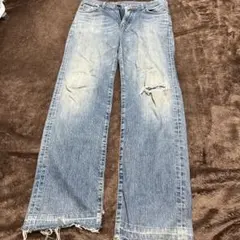 ダメージ加工 ライトブルーデニム ワイドレッグ