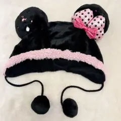 東京ディズニーリゾート ミニーマウス ブラック ピンク リボン ファンキャップ