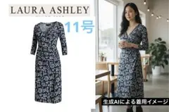 【美品】ローラアシュレイ カシュクール ワンピース 11 ブラック 花柄