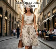 最高級白タグ】マックスマーラ シルク100% 花柄シフォンワンピース 48