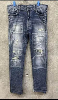 ミハラヤスヒロ ダメージ加工 デニムパンツ レザーステッチ ミハラヤスヒロ ダメージ加工 デニムパンツ レザーステッチ