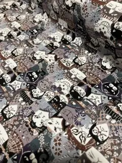 2m 2点のみ国産　猫柄　かぶき　シーチング　ハギレ　生地