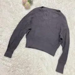 即購入OK✨グレー Vネック クロップドニットセーター 綺麗め