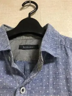 G.shumei 青 ドット柄 七分丈シャツＬ