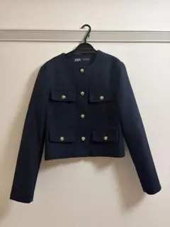 ZARA ノーカラージャケット ネイビー 金ボタンのサムネイル